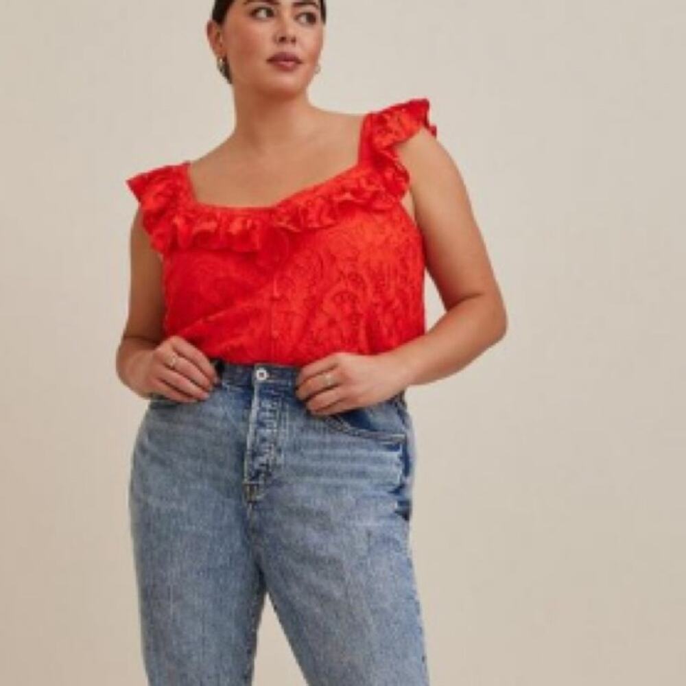 Torrid ORANGE COTTON LACE RUFFLE CAMI - Picture 4 of 9